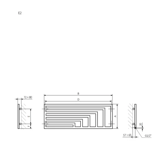 <p>A – wysokość &nbsp;B – szerokość &nbsp;C1-C5 – rozstaw podłączeń &nbsp;D – rozstaw mocowań w poziomie &nbsp;E – rozstaw mocowań w pionie F – odległość od dolnej osi mocowań do dolnej krawędzi kolektora</p>