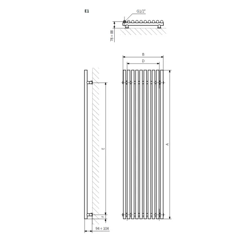 <p>A – wysokość &nbsp;B – szerokość &nbsp;C1-C5 – rozstaw podłączeń &nbsp;D – rozstaw mocowań w poziomie &nbsp;E – rozstaw mocowań w pionie F – odległość od dolnej osi mocowań do dolnej krawędzi kolektora</p>
