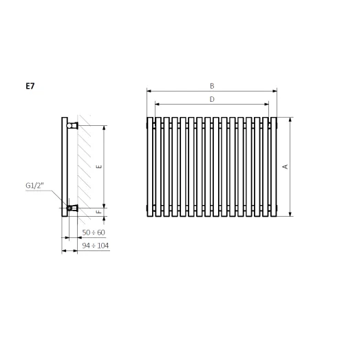 <p>A – wysokość &nbsp;B – szerokość &nbsp;C1-C5 – rozstaw podłączeń &nbsp;D – rozstaw mocowań w poziomie &nbsp;E – rozstaw mocowań w pionie F – odległość od dolnej osi mocowań do dolnej krawędzi kolektora</p>