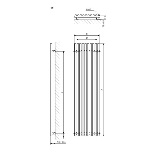 <p>A – wysokość &nbsp;B – szerokość &nbsp;C1-C5 – rozstaw podłączeń &nbsp;D – rozstaw mocowań w poziomie &nbsp;E – rozstaw mocowań w pionie F – odległość od dolnej osi mocowań do dolnej krawędzi kolektora</p>