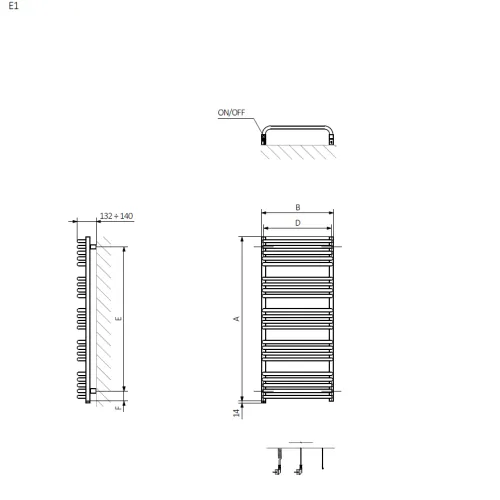 <p>A – wysokość &nbsp;B – szerokość &nbsp;C1-C5 – rozstaw podłączeń &nbsp;D – rozstaw mocowań w poziomie &nbsp;E – rozstaw mocowań w pionie&nbsp; &nbsp; &nbsp; F  –  odległość od dolnej osi mocowań do dolnej krawędzi kolektora</p>