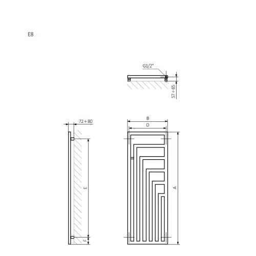 <p>A – wysokość &nbsp;B – szerokość &nbsp;C1-C5 – rozstaw podłączeń &nbsp;D – rozstaw mocowań w poziomie &nbsp;E – rozstaw mocowań w pionie F – odległość od dolnej osi mocowań do dolnej krawędzi kolektora</p>