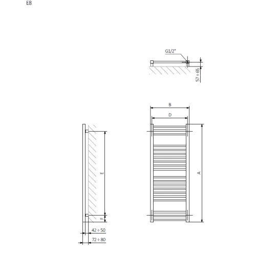 <p>A – wysokość &nbsp;B – szerokość &nbsp;C1-C5 – rozstaw podłączeń &nbsp;D – rozstaw mocowań w poziomie &nbsp;E – rozstaw mocowań w pionie&nbsp; &nbsp; &nbsp;F – odległość od dolnej osi mocowań do dolnej krawędzi kolektora</p>