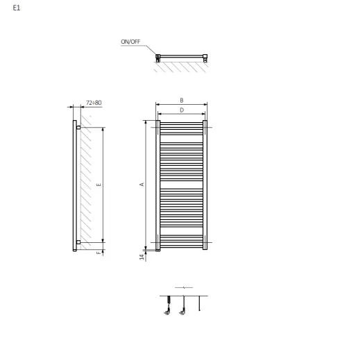 <p>A – wysokość &nbsp;B – szerokość &nbsp;C1-C5 – rozstaw podłączeń &nbsp;D – rozstaw mocowań w poziomie &nbsp;E – rozstaw mocowań w pionie&nbsp; &nbsp; &nbsp;F – odległość od dolnej osi mocowań do dolnej krawędzi kolektora</p>