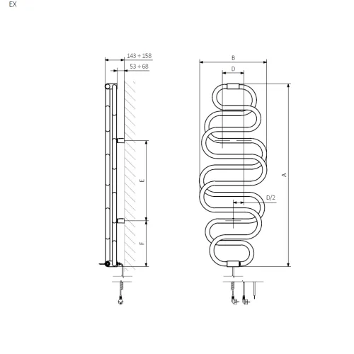 <p>A – wysokość &nbsp;B – szerokość &nbsp;C1-C5 – rozstaw podłączeń &nbsp;D – rozstaw mocowań w poziomie &nbsp;E – rozstaw mocowań w pionie F – odległość od dolnej osi mocowań do dolnej krawędzi kolektora</p>