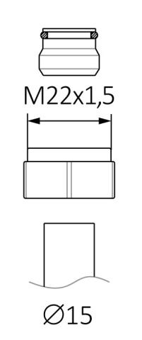 Zestaw zespolony odcinający kątowy - adapter m22x15 miedz 2