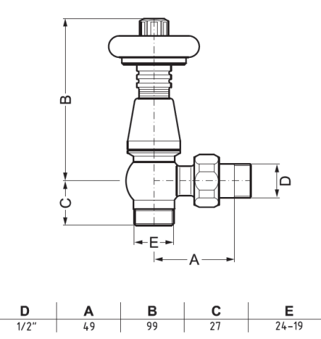 Zestaw termostatyczny kątowy „Wood” - zawor wood rys techniczny 2